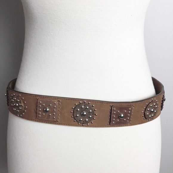 Vintage Brighton Brown Leather Studded Belt Size 34 L New